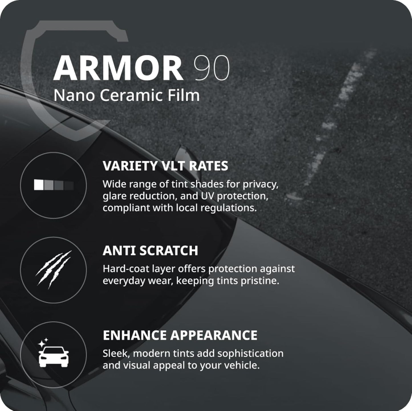 Nano Ceramic Window Tint Film for Cars - 2 Ply Scratch Resistant with Heat Control and UV/IR Rejection (5% VLT, 20inx100ft), OWFCR-10006