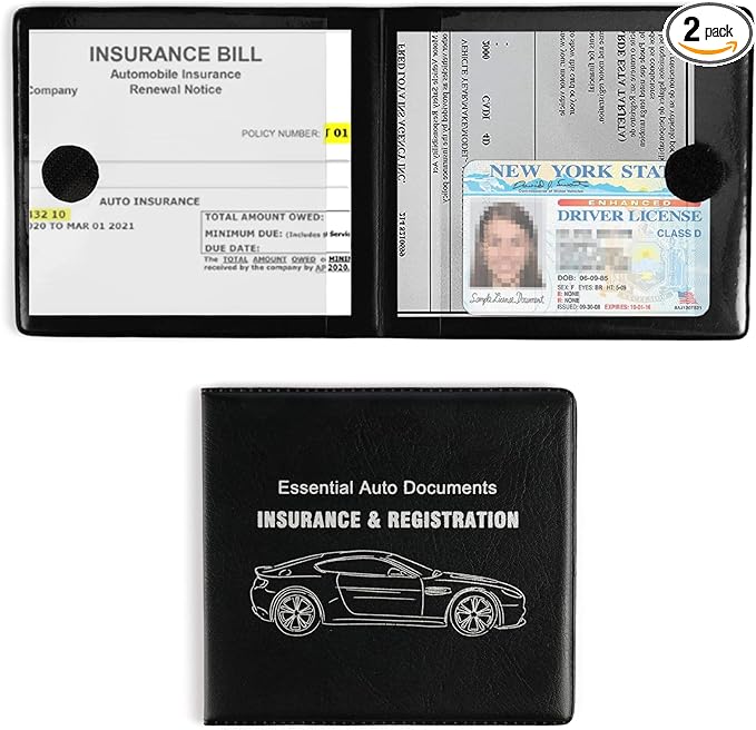 UYYE Car Registration and Insurance Card Holder, Vehicle Glove Box Car Organizer, Interior Car Accessories for Documents, Cards, License - 2 Pack