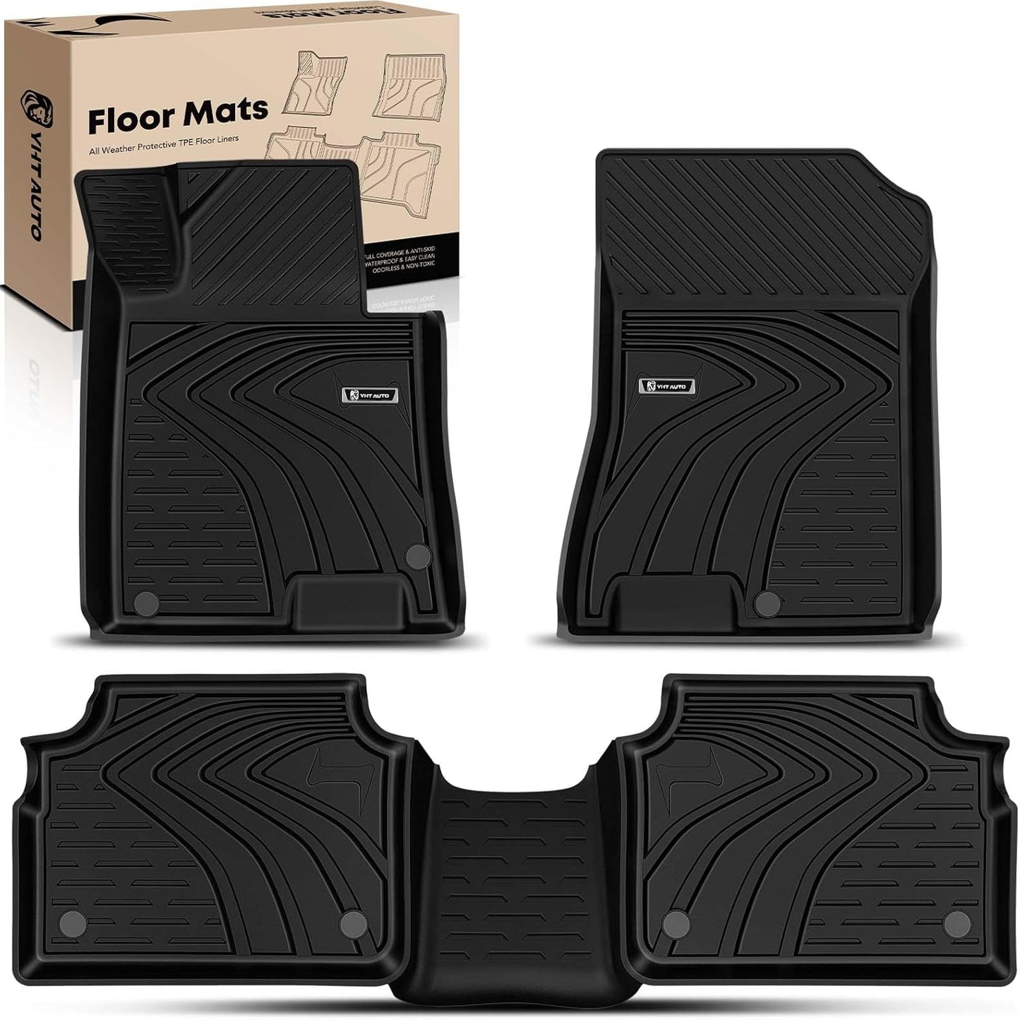 YHTAUTO Floor Mats Fit 2020-2024 Hyundai Sonata & 2021-2025 Kia K5 FWD, TPE All Weather Car Mats Waterproof Anti-Slip Odorless Floor Liner, Interior Car Accessories Front & 2nd Row Liner 2.5MM