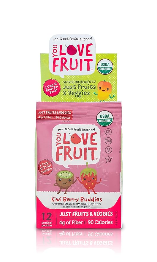 YOU LOVE FRUIT - KIWI BERRY All Natural Fruit Snacks, Healthy Snack Pack, Real Fruit! Gluten Free, Non GMO, Vegan, Low Carb, Low Fat, Kosher, Variety Pack, Great For Adding To Gift Box, 1.0 oz (Pack of 12)