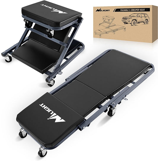 Nilight 36" Z Creeper - 2-in-1 Folding Rolling Mechanic Seat, 36 inches Adjustable Lay-Down or Sit Garage Chair, 300 lbs Capacity, Grey Black