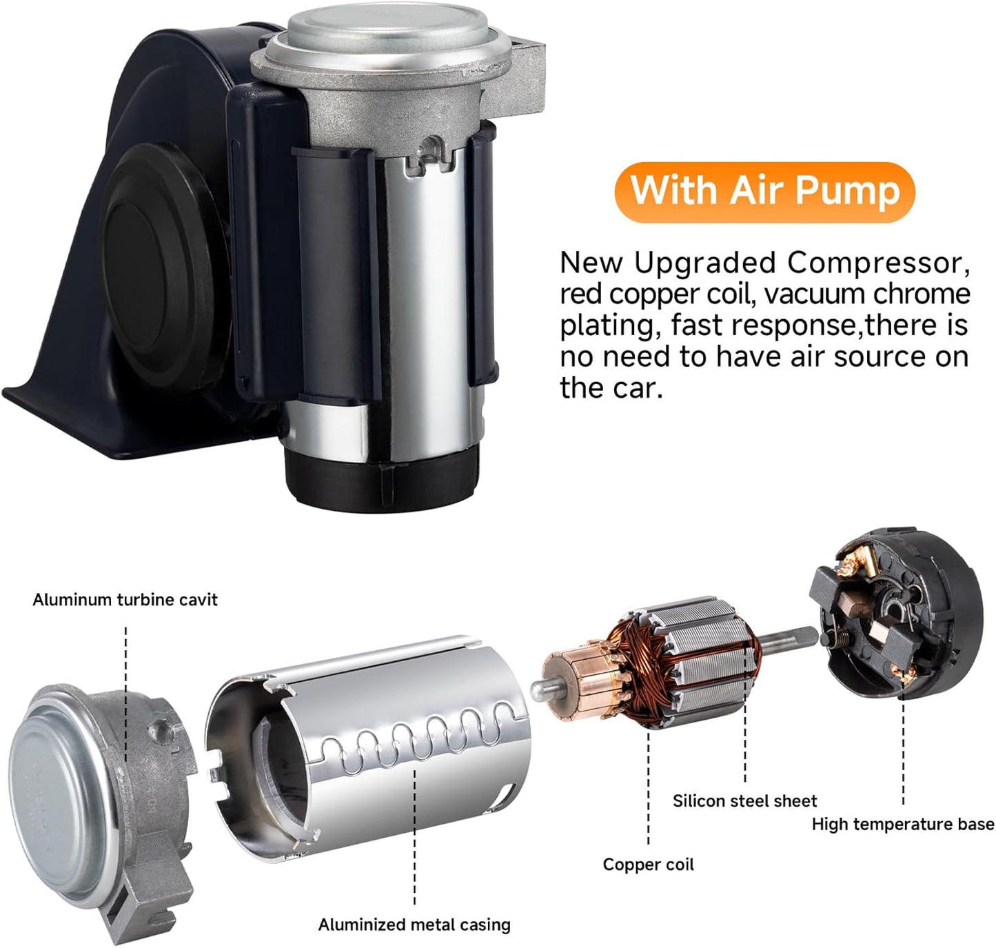 Air Horn,12V 150DB Loud Train Horn kit for Car Truck Motorcycles,Boat Airhorn Loud Truck Horn (blue horn with wire, 12v)