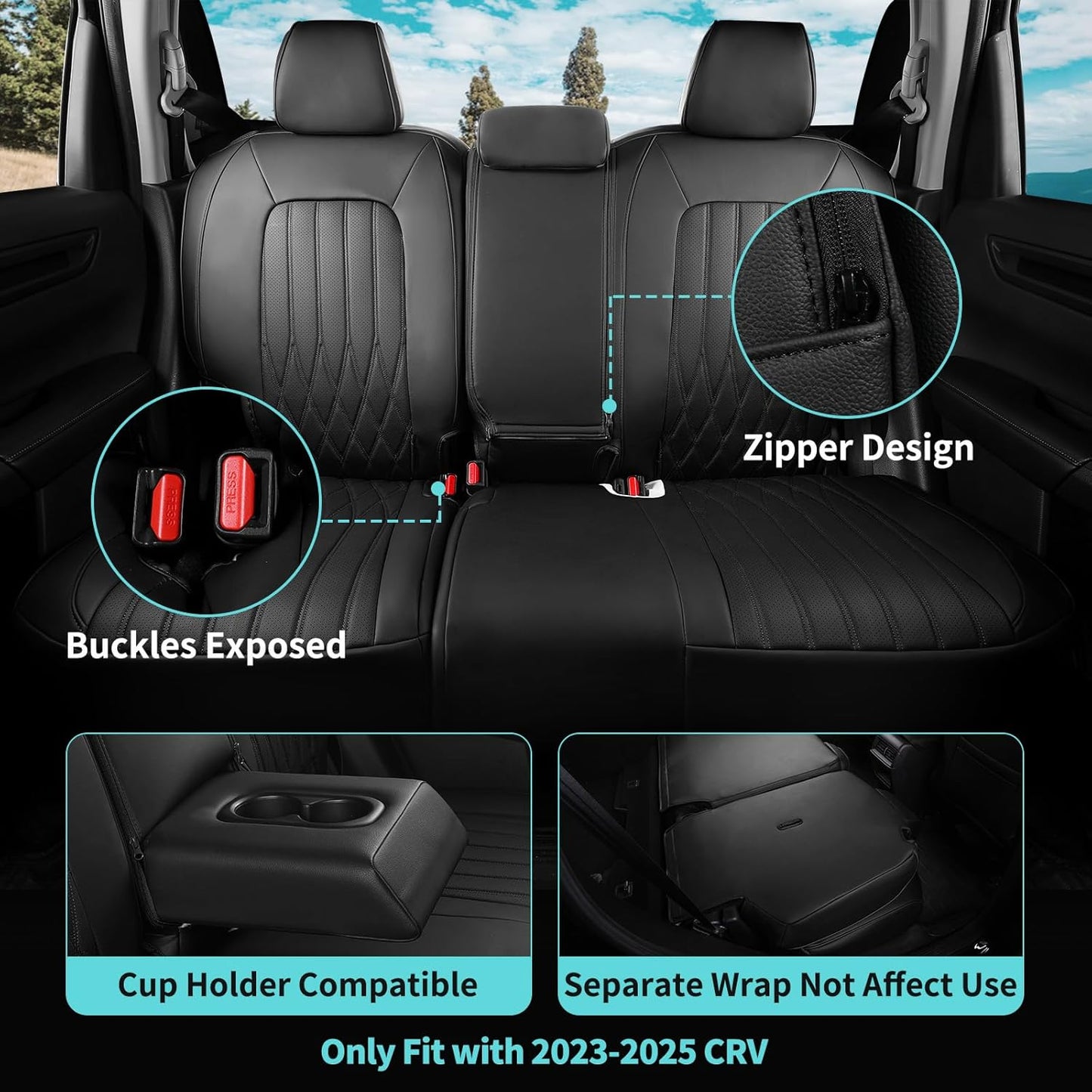 Seat Covers for Honda CRV 2023 2024 2025 2026 EX/EXL/LX/Sport/Touring/Special Edition, Hybrid & Gas, 1:1 Custom Leather Seat Covers Full Set - Black