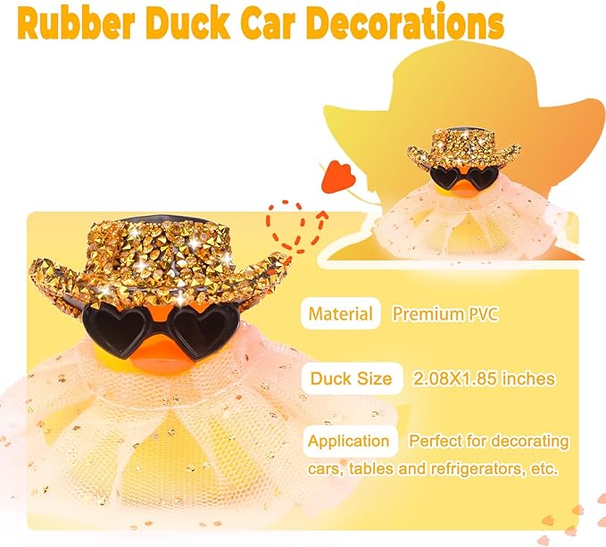 Car Rubber Duck Ornament Cute Duck Car Dashboard Decoration Accessories with Mini Hat Sunglasses and Skirt(AA9)
