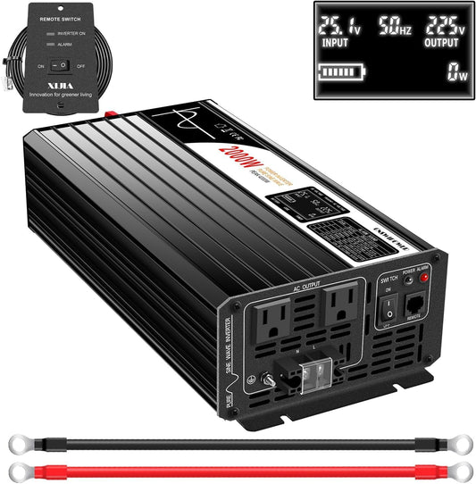 Xijia Pure sine Wave Inverter 2000w Power Inverter (Peak Power 4000W) dc 12v to 110v 120V ac rv Converter (DC12V (Range 10V-15V) 2000W)