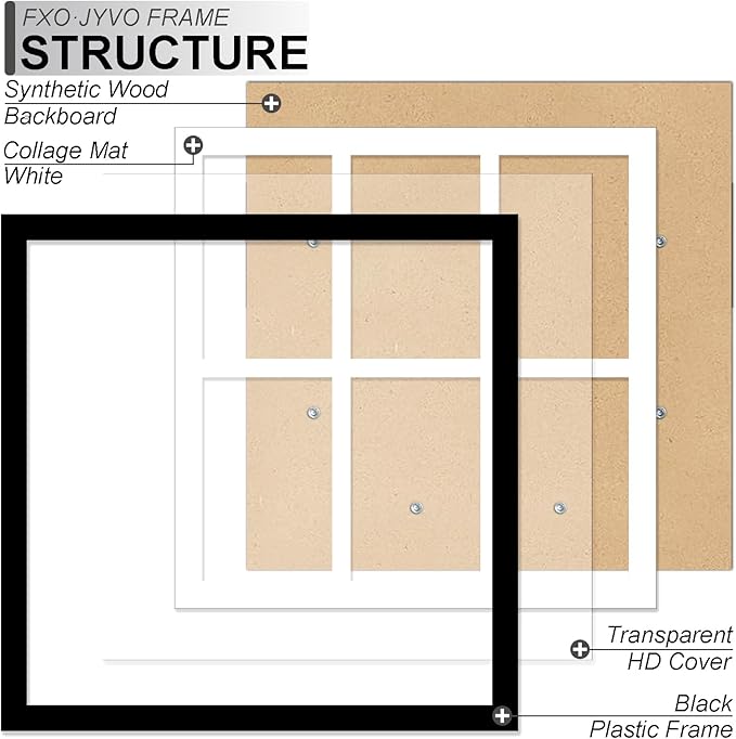4x6 Picture Frame Collage Set of 3, Display 6 4x6 Picture Collage or 13x13 Photo Only Without Mat, Light Weight and High Transparent Frame for Wall - 3 Pack/Black/6-Openings