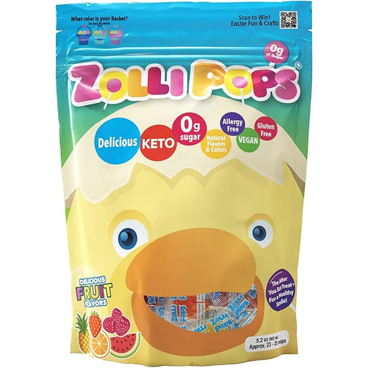 Zollipops Easter Fruit Assorted 5.2oz (Chick) - Celebrate Easter with Assorted Fruit Flavors in a Chick-Shaped Pack for a Dental-Friendly and Fun Treat