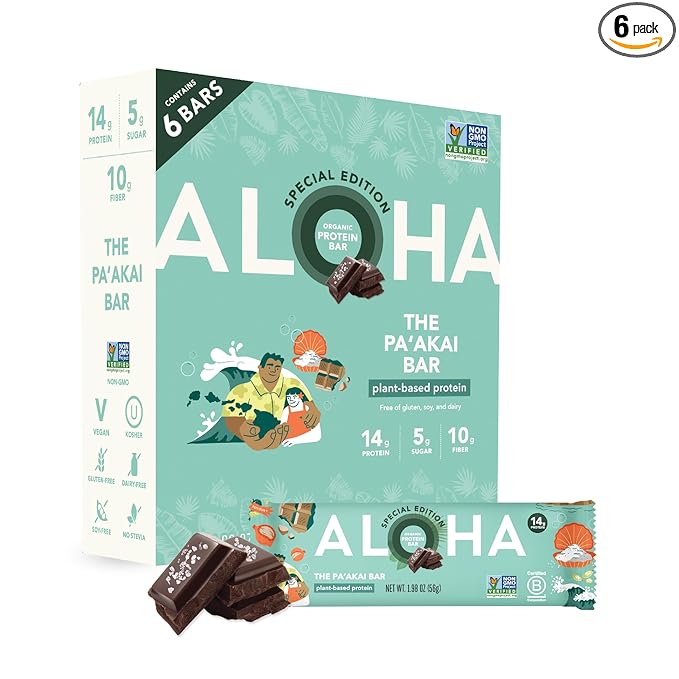 ALOHA Organic Plant Based Protein Bars | The Pa'akai Bar - Special Edition | 6 Count, 1.98oz Bars | Vegan, Low Sugar, Gluten Free, Paleo, Low Carb, Non-GMO, Stevia Free, Soy Free, No Erythritol