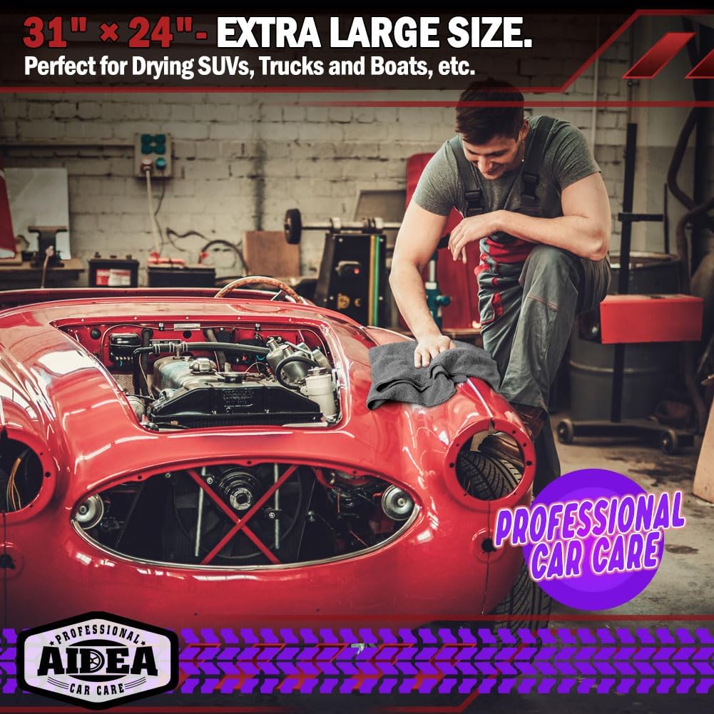 AIDEA Microfiber Towels for Cars-2PK, Large Professional Car Drying Towel, Scratch-Free & Absorbent Drying Towel for Cars, SUVs, RVs, Trucks, and Boats, 24inx 31in, Grey