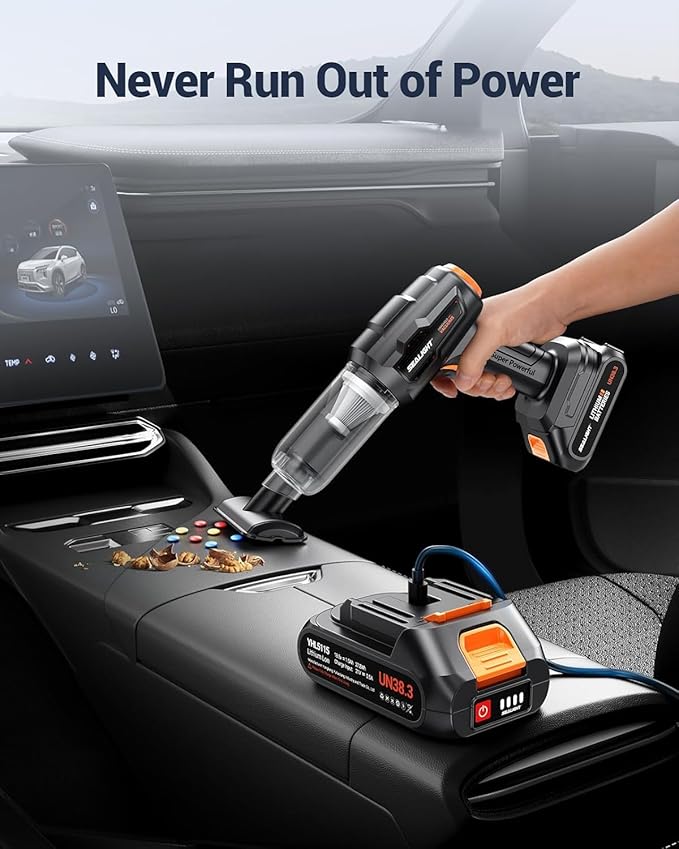 SEALIGHT Handheld Car Vacuum Wireless, Handheld Vacuum Cleaner with 21000pa High Power Suction, Two Batteries Long Endurance, 18V/120W Mini Vacuum Cleaner for Car, Home, Office