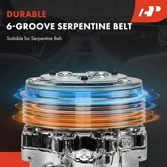 A-Premium Fit for Sanden SD-7 Mini 6PK Style, Universal A/C Compressor with Clutch, 6 Groove Serpentine Belt, Chrome Plated Aluminum Housing