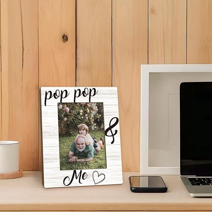 Fathers Day Pop Pop Picture Frames - Grandpa Photo Frame, Grandpa Gifts for Father's Day Birthday from Grandkids Grandchildren, PopPop and Me Grandfather Picture Photo Frames for Home Bedroom Decor, 5x7