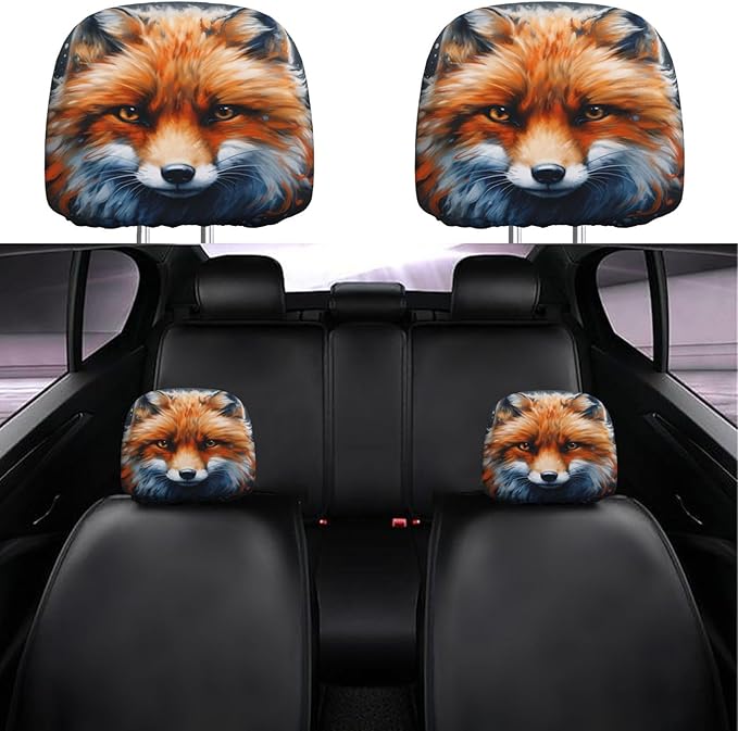 Dujiea 2 Pack Fox Watercolor Animal Car Headrest Covers, Universal Soft Car Seat Head Rest Cover Protector, Vehicle Accessories Fabric Headrest Cover for Cars Vans Trucks