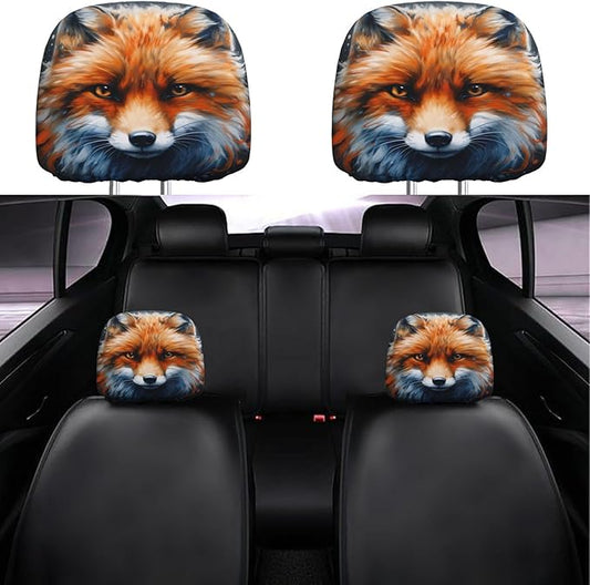 Dujiea 2 Pack Fox Watercolor Animal Car Headrest Covers, Universal Soft Car Seat Head Rest Cover Protector, Vehicle Accessories Fabric Headrest Cover for Cars Vans Trucks