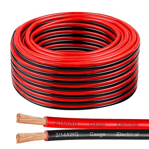 14 Gauge Wire 50 Feet, 14/2 AWG Pure Copper Wire, 12AWG 2 Conductors Red Black Oxygen Free Stranded Low Voltage Wire for Solar Panel, Automotive, Audio Auto, LED Lighting(14 AWG 50FT)