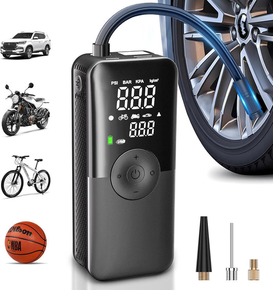 CARSUN Cordless Tire Inflator Portable Air Compressor,Car Tire Pump with Digital Dual Screen,150PSI Portable Air Pump for Car Tires with Deflation&Pressure Gauge,Suitable for Car,Motorcycles,Bicycles