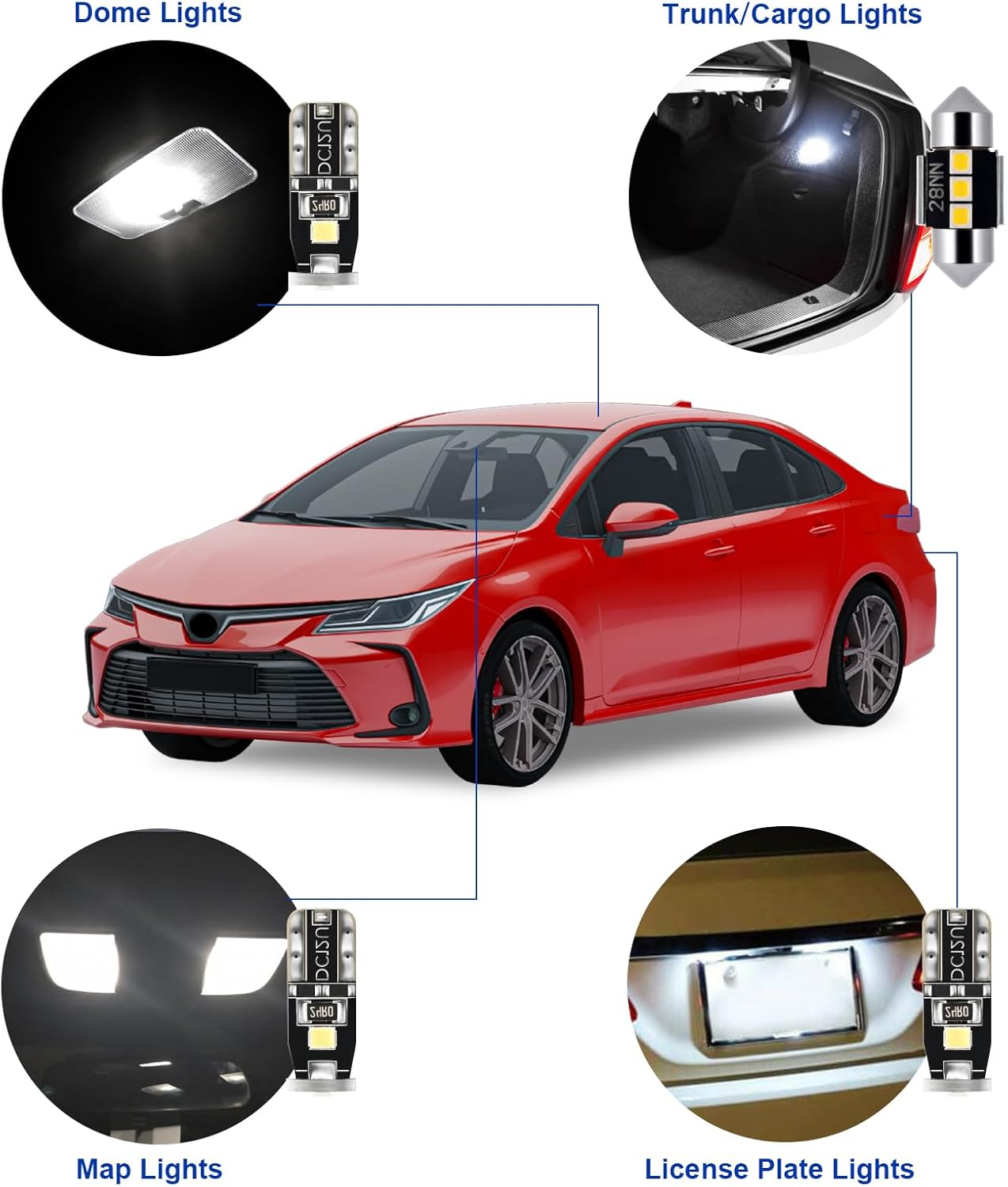 EASY EAGLE LED Interior Car Lights for Toyota-Corolla-2013-2022: 6 Piece Kit White LED Light Bulbs - Super Bright 6000K + Install Tool
