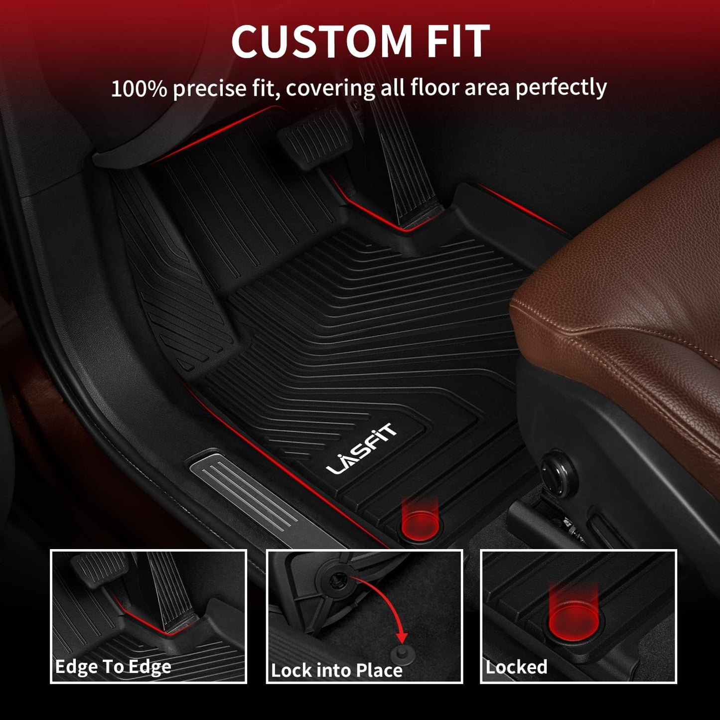 LASFIT Floor Mats for Volvo XC60 2018-2026 (Not for PHEV & T8 Hybrid), All Weather Floor Liner TPE Custom Fit 1st & 2nd Row Rubber Car Mats for Volvo XC60 Automotive Accessories, Black