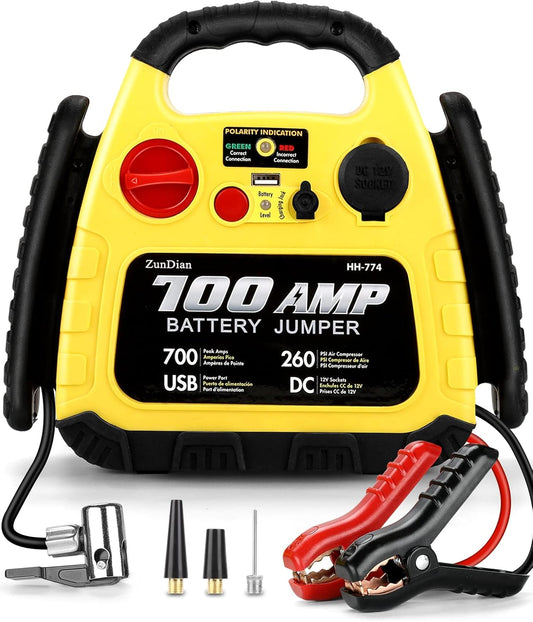 Jump Starter with Air Compressor 260PSI, 1000A Portable Car Jump Starter, 4-in-1 Battery Booster Pack for Vehicles(3L Gas/Diesel), Safety Jumper Cable with USB/DC Port