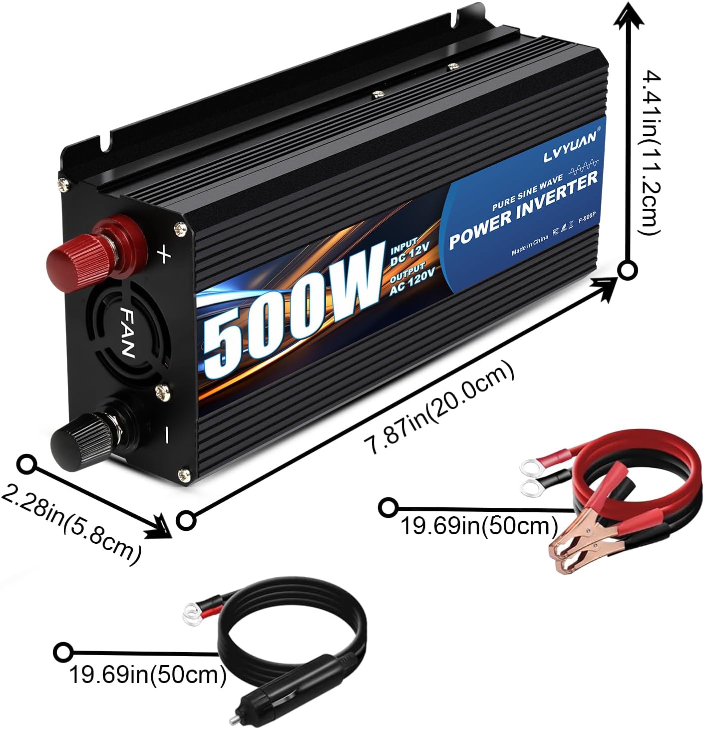 LVYUAN 500 Watt Pure Sine Wave Power Inverter 12V to 110V/120V DC to AC Converter with Dual Sockets, Dual USB Ports, LED Display for Home Outdoor RV Car Power Inverter Power Adapter