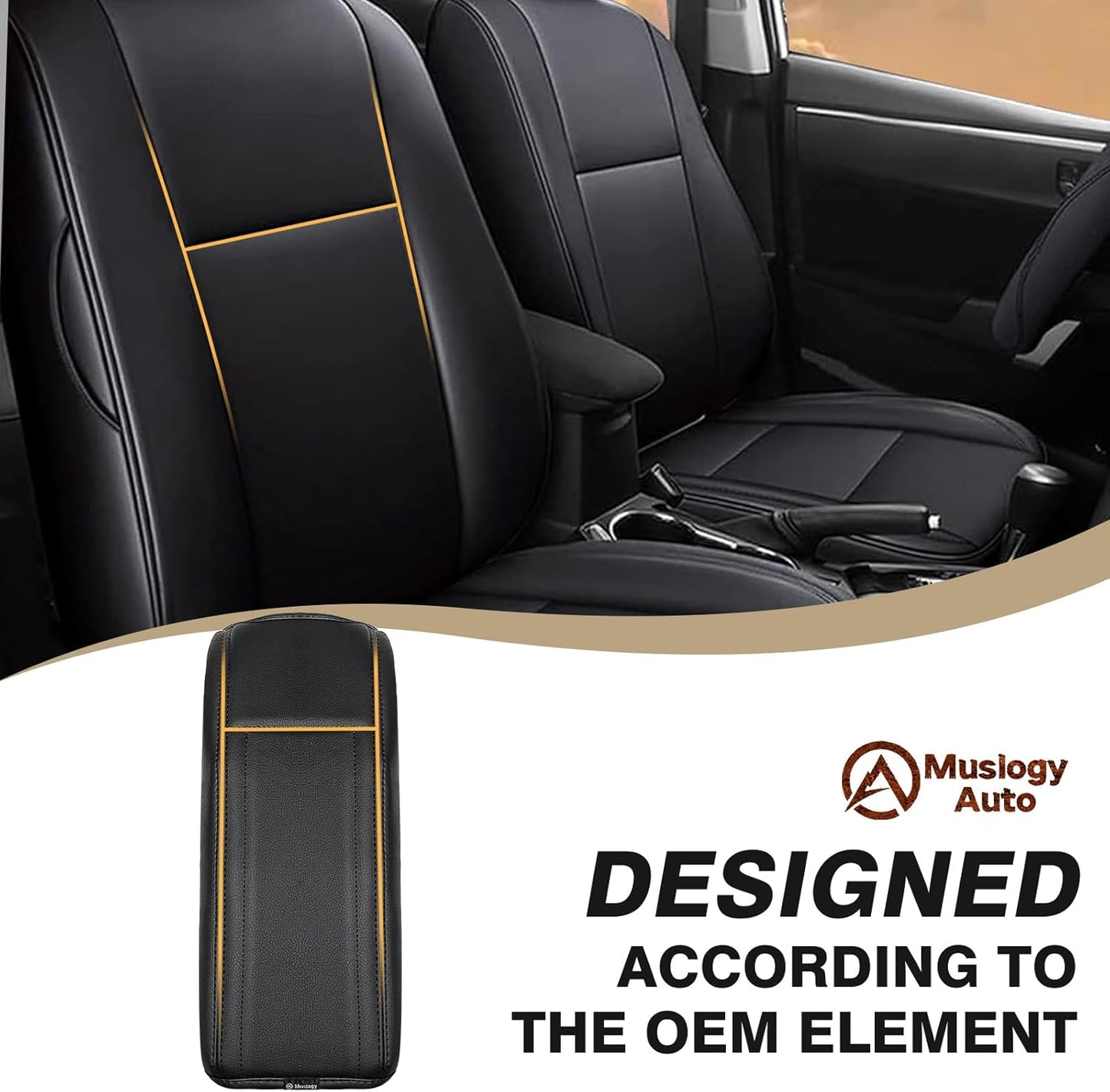 Muslogy Center Console Armrest Cover Compatible with Toyota RAV4 2013-2018 Comfort Armrest Pad Arm Rest Cushion Vegan Leather Protector 1-Inch Extra Thick