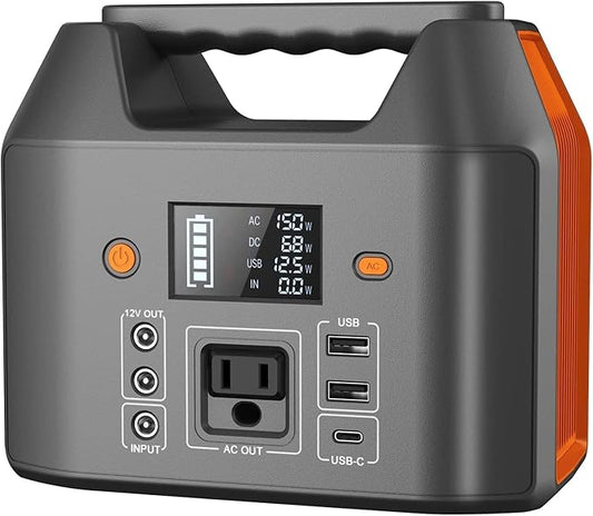 EnginStar Portable Power Station 150W 155Wh Solar Generator 110V 42000mAh Portable Power Bank w/AC Outlet, 6 Outputs External Battery Backup LED Light for Outdoor Camping