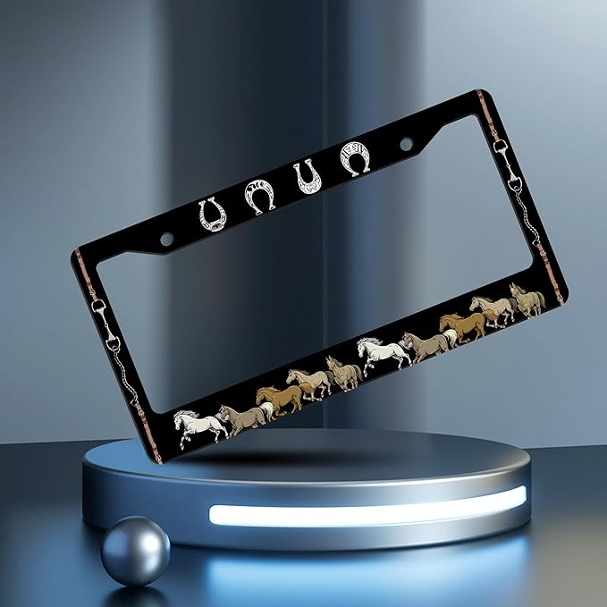 2 Pcs Horse License Plate Frame Horseshoe License Plate Holder Personalise Stainless Steel Funny Design Compatible With Standard License Plate Frames For Usa And Canada 6 X 12 Inch 2 Holes With Screws