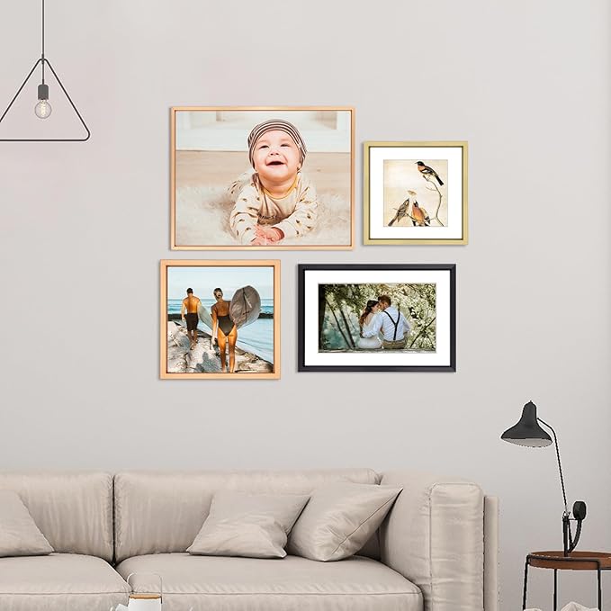 4x4 Picture Frame, Brass Metal Photo Frames with HD Glass, Fits 3x3 with Mat or 4 x 4 without Mat, Display for Wall and Table, 1 Pack
