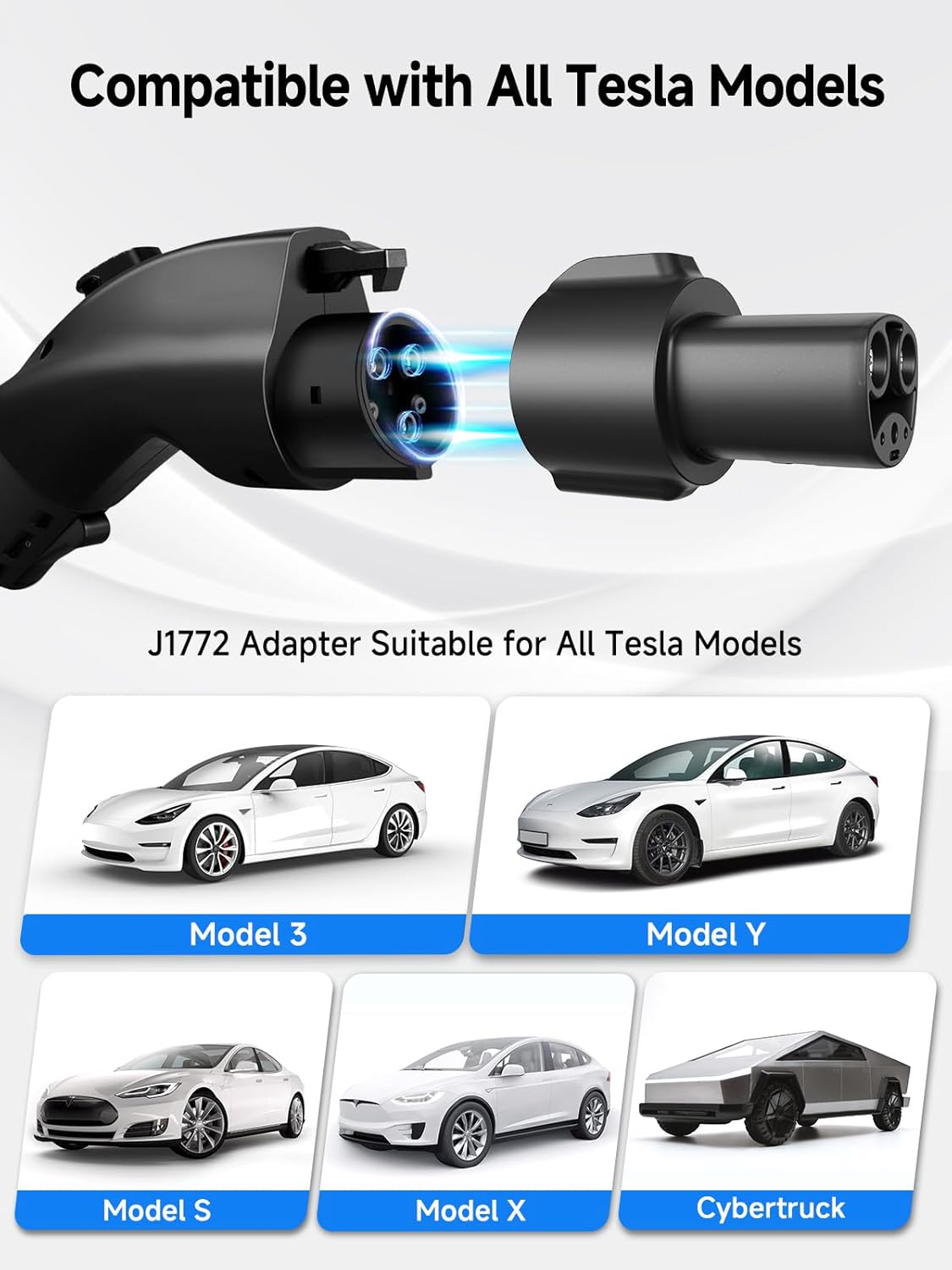 J1772 to Tesla Charging Adapter, 80A/250V Fast Charging, Compatible with Tesla Model 3/Y/S/X/Cybertruck, SAE J1772 EV Adapter for Tesla Cars Only, Easy Setup and Safety Certified