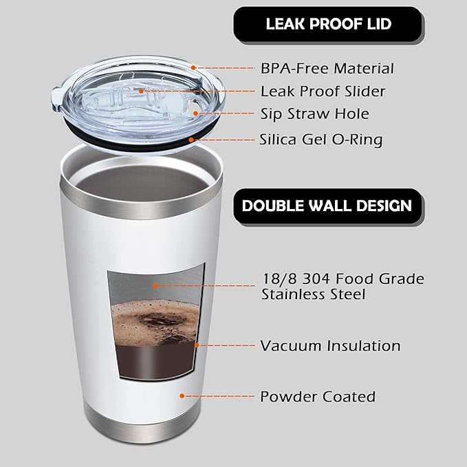 20oz Tumbler Bulk Stainless Steel Tumblers with Lid Vacuum Insulated Double Wall Travel Coffee Mug Powder Coated Tumbler Cup for Hot and Cold Drinks(White, 6 pack)