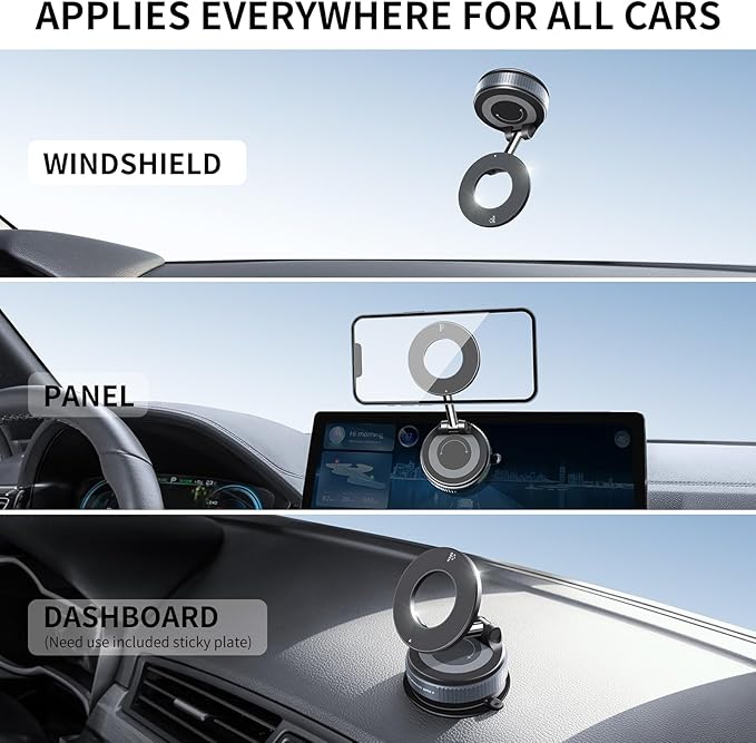 Vacuum Suction Magnetic Phone Holder, 2025 Upgraded Vacuum Suction Cup Mount for Magsafe, 360° Adjustable Foldable Portable Magnetic Car Phone Stand for Cars/Gyms/Mirrors/Smooth Surface (White)