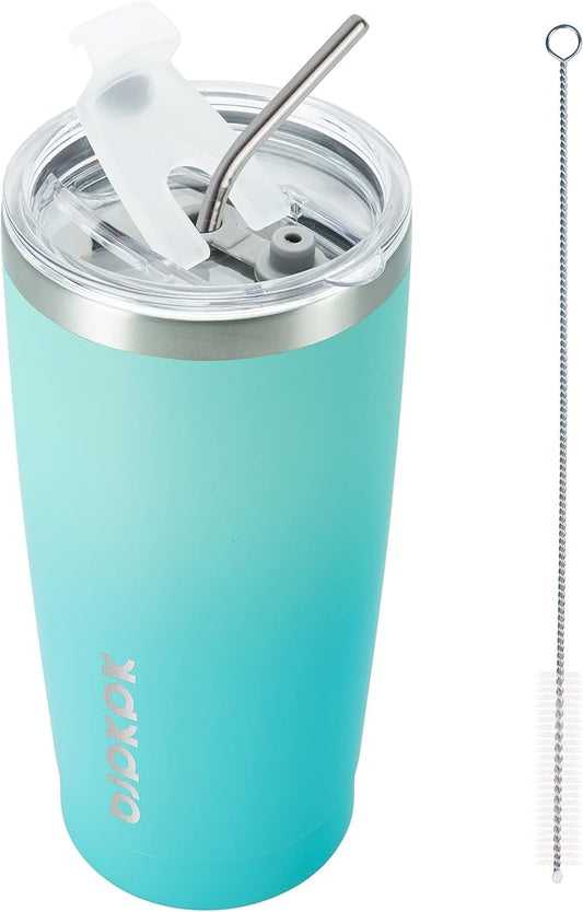 BJPKPK 20 oz Insulated Tumbler Stainless Steel Color Block Coffee Mug Vacuum Double Wall Thermal Travel Cup With Lids And Straw,Mint