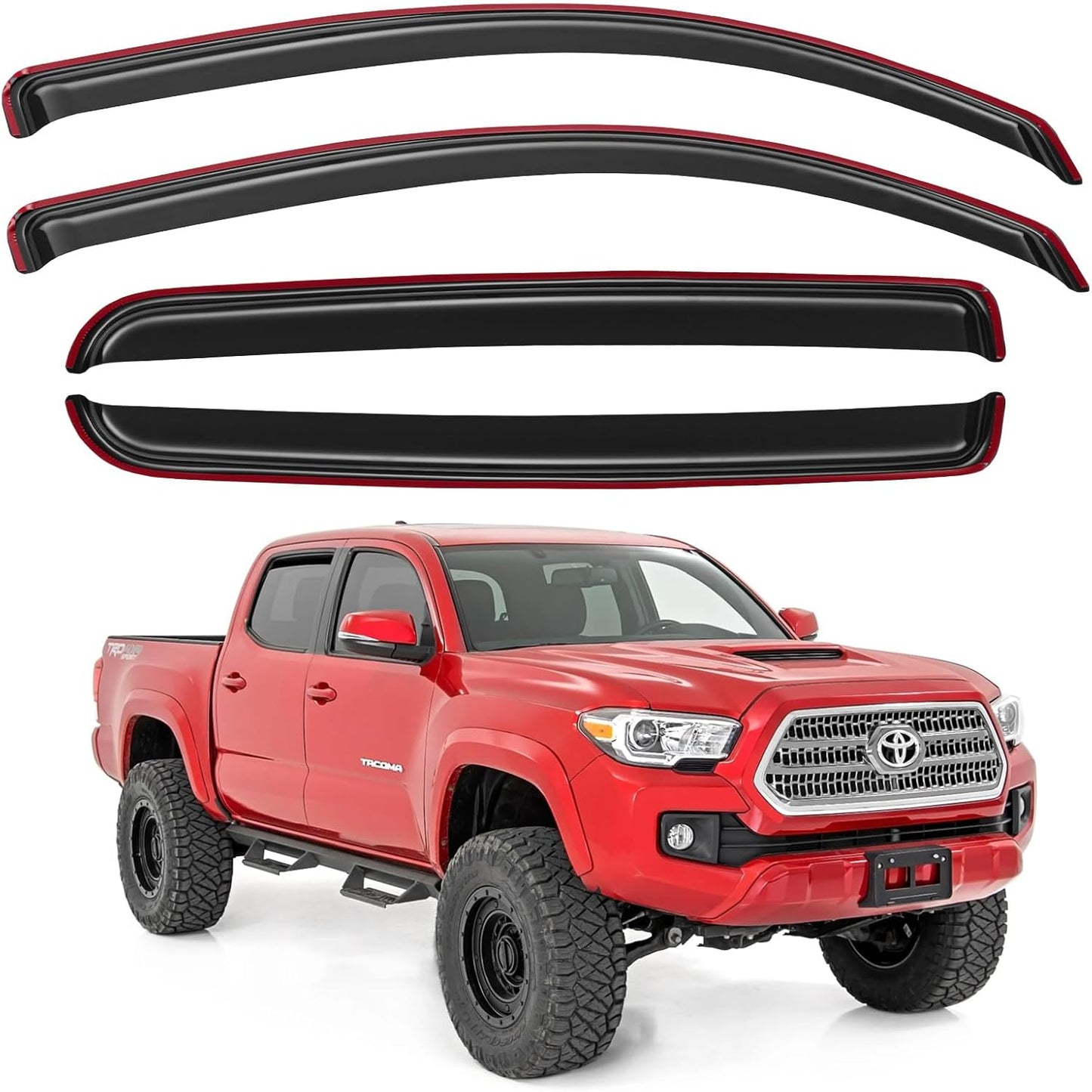 in-Channel Window Visors Rain Guards for 2016-2023 Toyota Tacoma Double Cab, Window Vent Wind Deflectors Visors Shades for 16-23 Tacoma