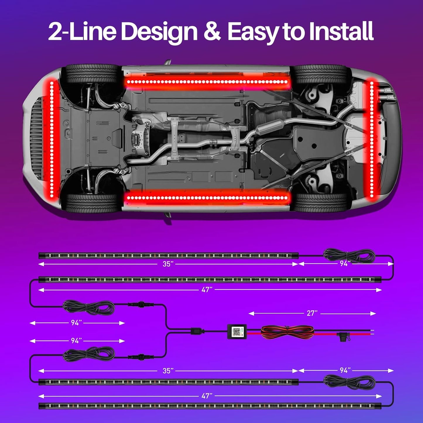 Underglow Kit for Car, Car Led Underglow Lights for Trucks with App and Remote Control, 16 Million RGB Colors, 29 Preset Modes, Music & DIY Mode, Under Car Led Lights Exterior for SUVs, Trucks, DV 12V