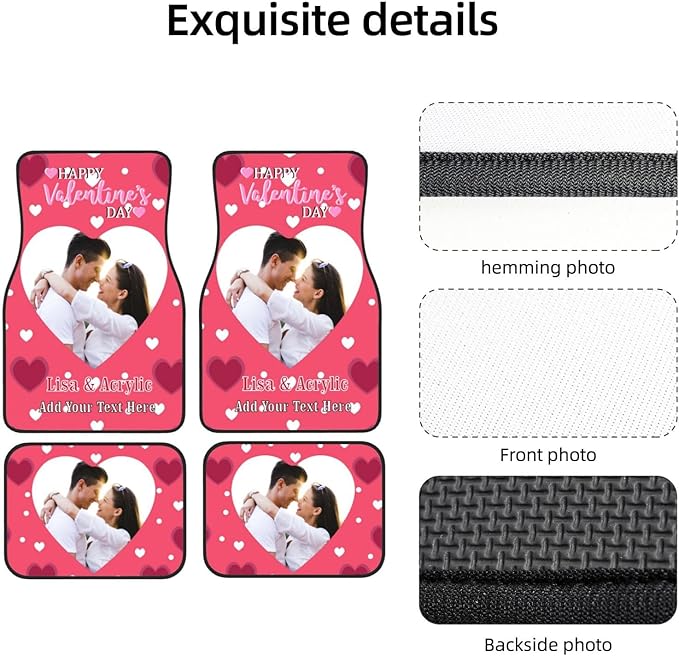 Personalized Custom Valentine Day Car Floor Mats 4 Piece 95% Universal Front Rear Car Floor Mats Fit Car SUV Van Truck All Weather Protection Valentine Day Car Gifts (Add Photo)