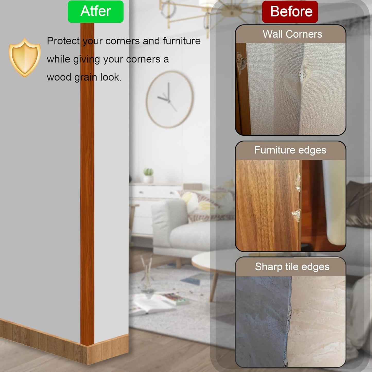 6 Pcs 49" Wall Corner Protector Trim, Walnut Wood Grain Edge Strip for Door and Window Frames Mirror Trim Backsplash Tile Edge (Walnut)