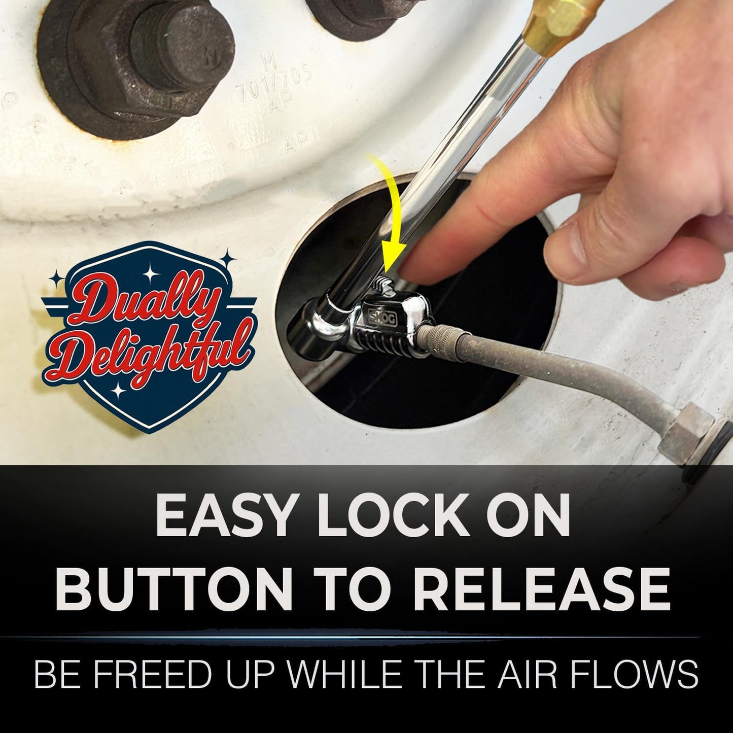 Chuck Mates™ Reach360™ Platinum Series Articulating Rigid 7" Extension with Adapter for Tire Inflators | Dually Trucks RV Bicycle Car Semi