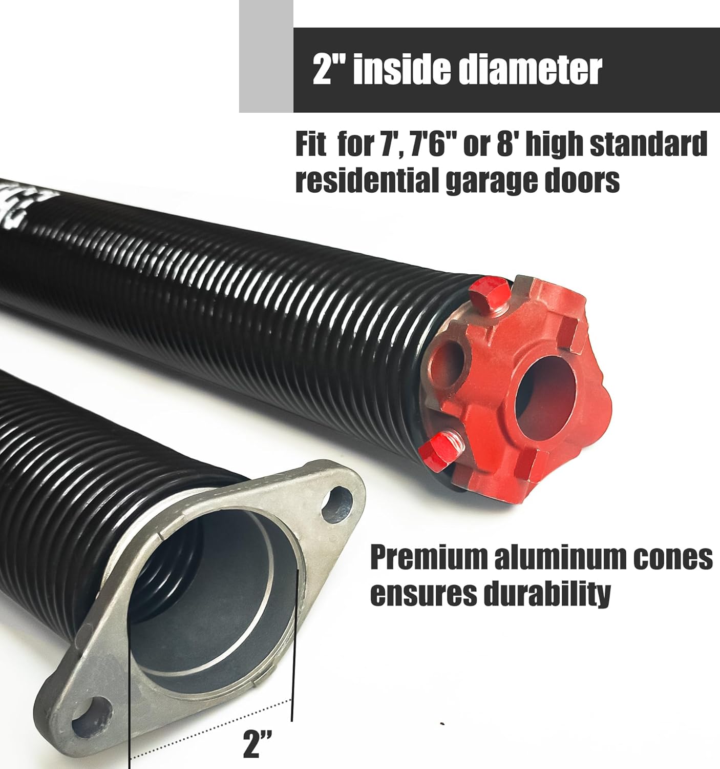 Garage Door Torsion Spring Set, Pair of 2" Electrophoresis Coated Garage Door Springs Replacement with 2 Non-Slip Winding Bars and Bearing, Minimum 16000 Cycles (.207x2x22)