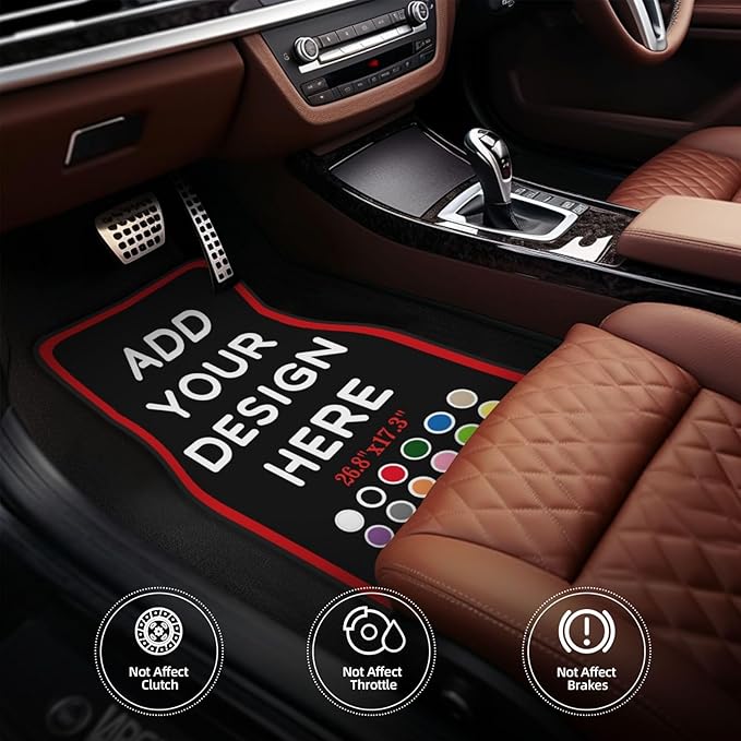 Personalized car mats 4 Pieces Custom Floor mats for Cars SUV Sedan Truck Van add Text and 3D Picture (New Black with Red)