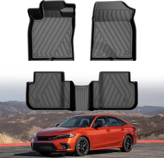 Floor Mats for Honda Civic 2022-2025 (Fits Rear Seats with or Without USB Ports) | for Acura Integra 2023-2025, All Weather Floor Liners Civic Accessories, 1st & 2nd Row, Black