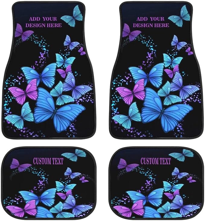 Custom Blue Butterfly Car Floor Mats Add Photo Text Logo Personalized Pumpkin 4 Pieces Car Mats for Universal fit Most Sedan Car SUV Van Decoration Gift