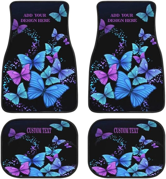 Custom Blue Butterfly Car Floor Mats Add Photo Text Logo Personalized Pumpkin 4 Pieces Car Mats for Universal fit Most Sedan Car SUV Van Decoration Gift