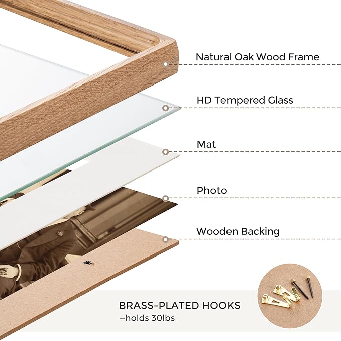 Heimlove 6x8 Picture Frames Natural Oak,Original Wood Hand Make Crafted Photo Frame with Mat to 5x7 Graduation Picture Display,Family Picture,Wedding Picture Tabletop & Wall Decoration