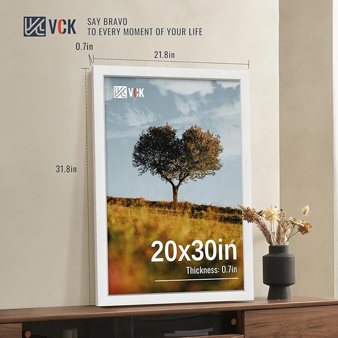 VCK 20x30 Poster Frames white Set of 6, Wide Border Wood Picture Frame, Multi-Directional Display Family Photos, Office Prints, Studio/Gallery Art, Woodgrain Series, Wall Hanging