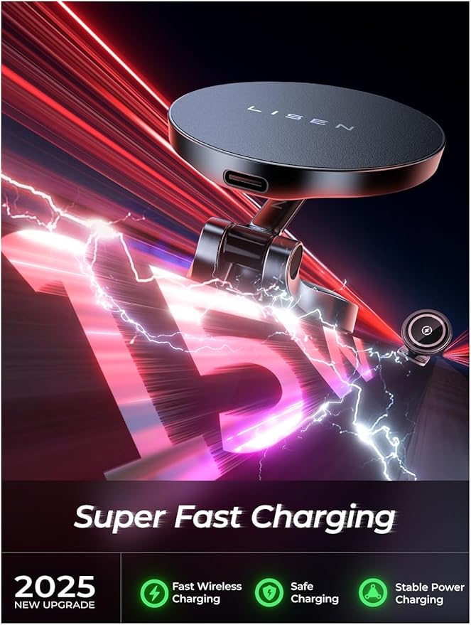 LISEN for Magsafe Car Mount Charger, 15W Fast Charging Ultra Magnetic Car Phone Holder [Mini & Metal], 2024 Wireless Magsafe Car Charger Dashboard Car Phone Mount for iPhone 16 Pro Max 15 14 13 12