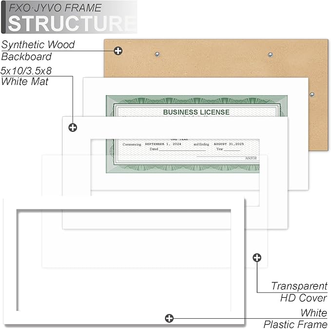 White 5x10 Frame Set of 2, Display Business License 3.5 x 8 with Mat or Picture 5x10 Without Mat Desktop or Wall for License Cosmetology Barber Salon Esthetician - 2 Packs