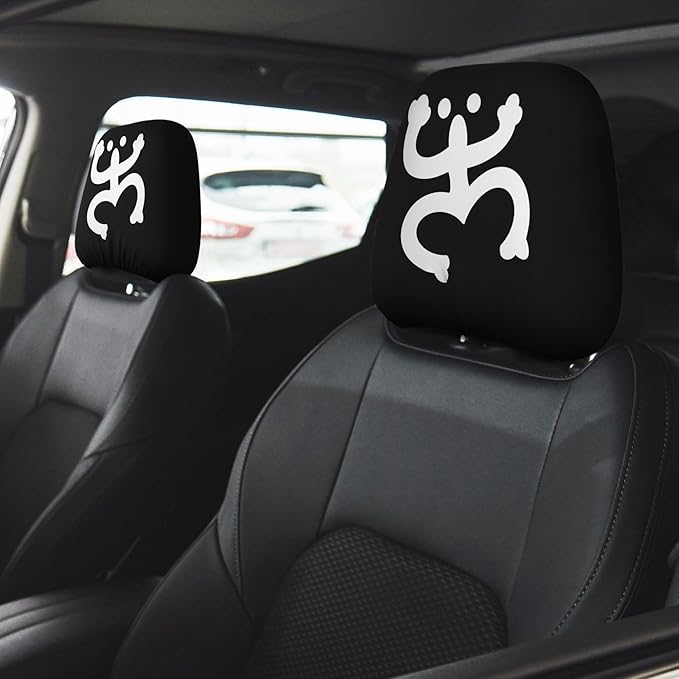 Puerto Rico Car Headrest Covers 2 Pack – Double-Sided Taino Frog & Puerto Rican Flag Map Design – Universal Fit Stretch Seat Headrest Protector for Cars, SUVs & Trucks
