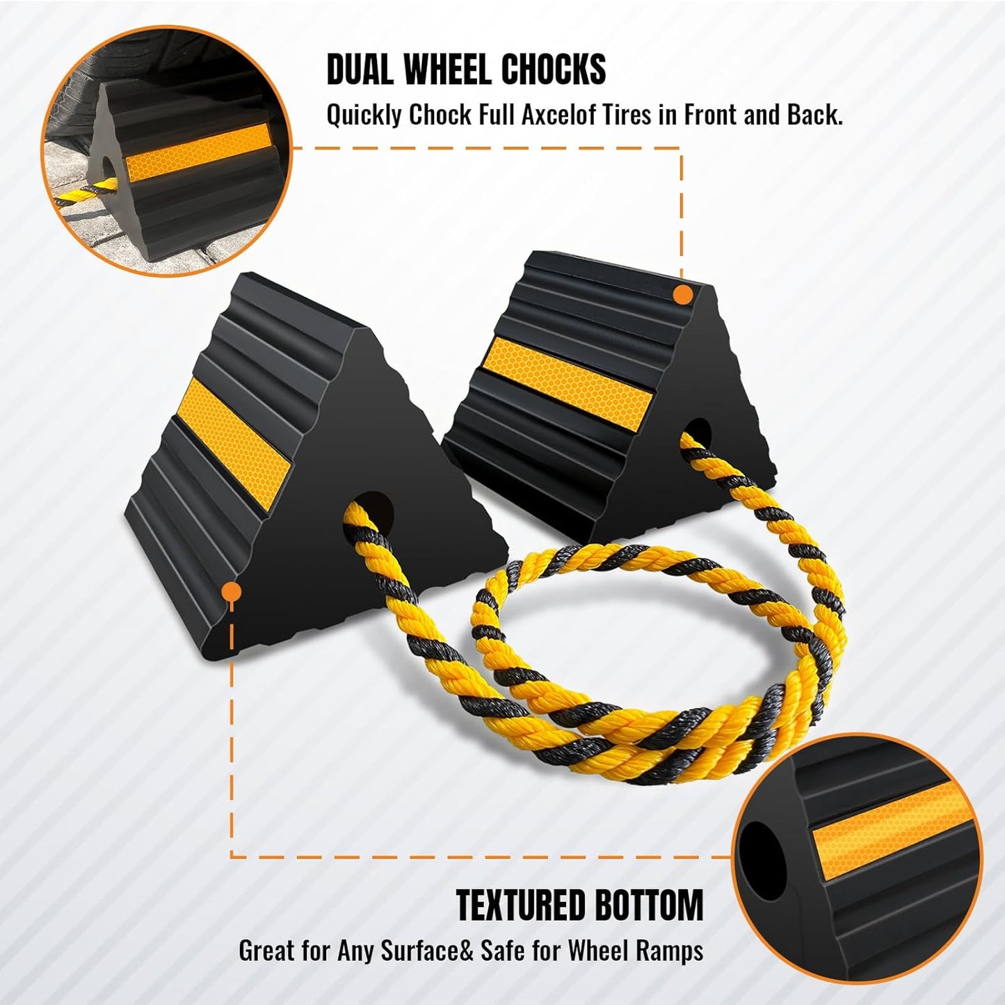 Rubber Wheel Chocks for RV Trailer Camper Truck Car Aircraft Boat, Versatile Rubber Chocks Block Stopper for Tire with Reflective Strips, Utility Trailer Camper RV Accessories