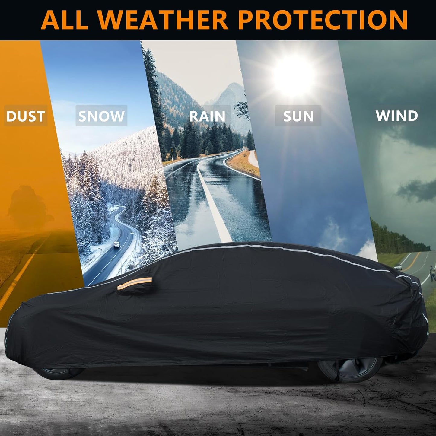 Car Covers for Automobiles,6 Layers Car Cover Waterproof All Weather, Full Exterior Cover with Zipper, Outdoor Car Cover Sun UV Rain Snow Wind Protection, Fit for Tesla Model 3