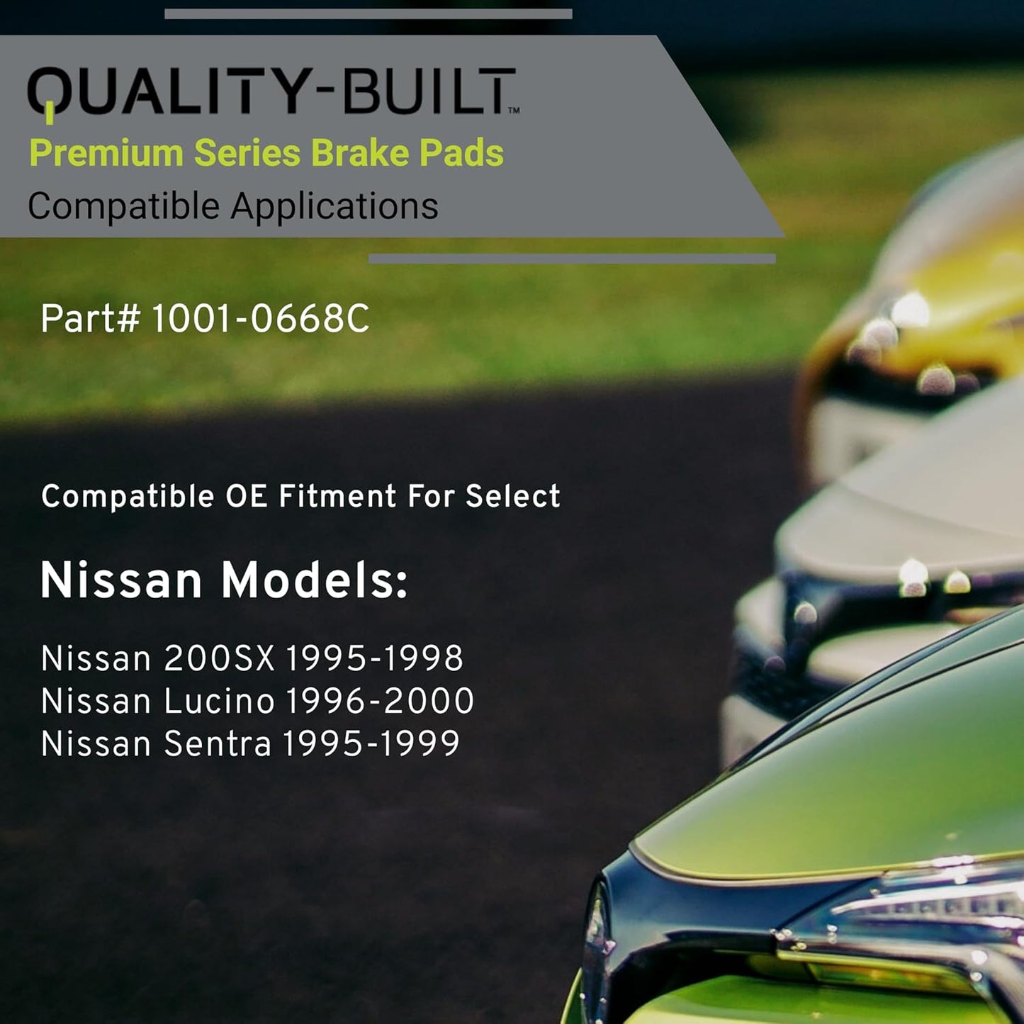 Premium Ceramic Front Brake Pads (1001-0668C) Replacement for Nissan 200SX 1998-1995, Lucino 2000-1996, Sentra 1999-1995